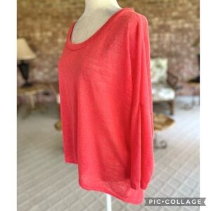 Elena Top High Low Woven Slubbed Coral M Dolman Sleeves Scoop Neck Casual